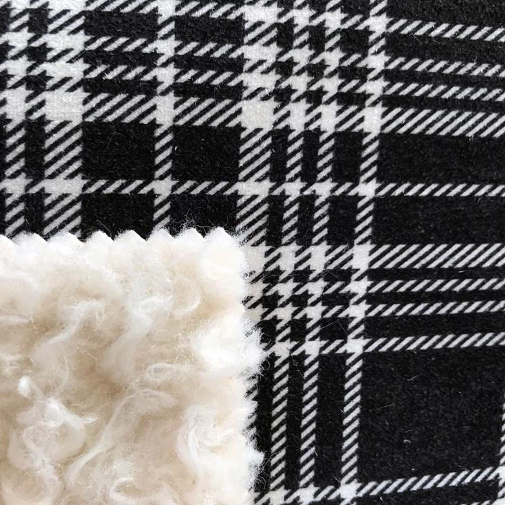 Apparel Printed Suede Bond With Faux Wool Fabric
